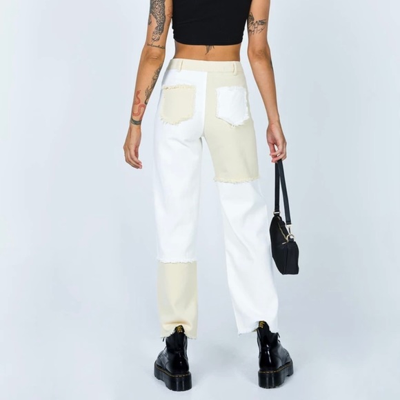 Princess Polly - OUTCAST STRAIGHT LEG PANEL JEANS BEIGE/WHITE - Picture 4 of 7